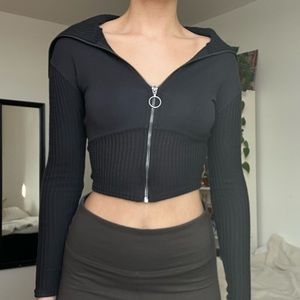 cropped mini zip up sweater